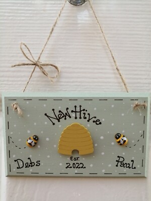 * Handgefertigte personalisierte neue Bienenstock Haus Plakette Schild Geschenk Shabby Chic*