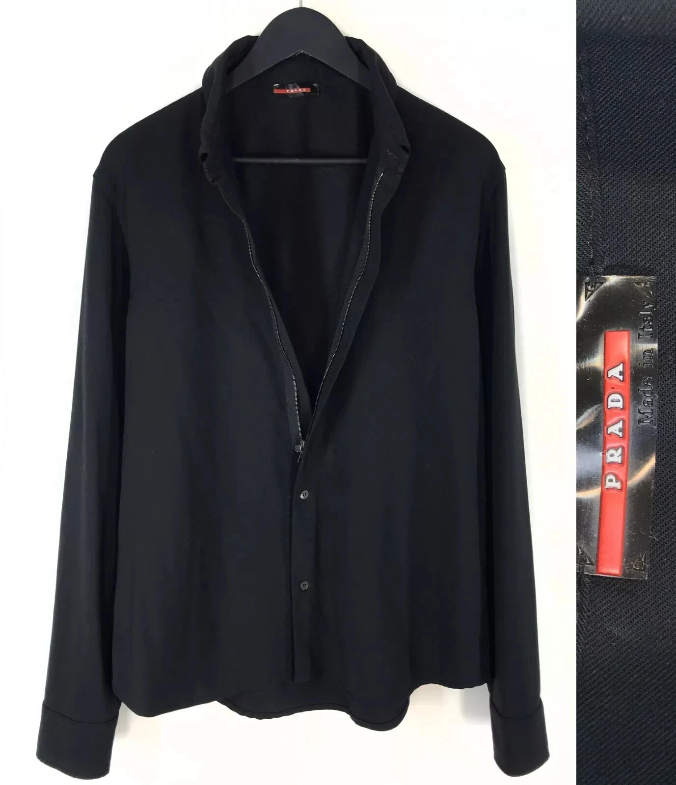 Camicia uomo PRADA sovracamicia nera cotone manica lunga bottoni zip Italia taglia XL