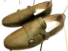 GIORGIO GABANI Slippers Green Double Buckle Moccasin Moccasins Leather