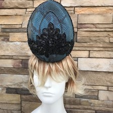 Blue leather Fascinator Headband. Handmade in NY. Kentucky Derby Style. One size