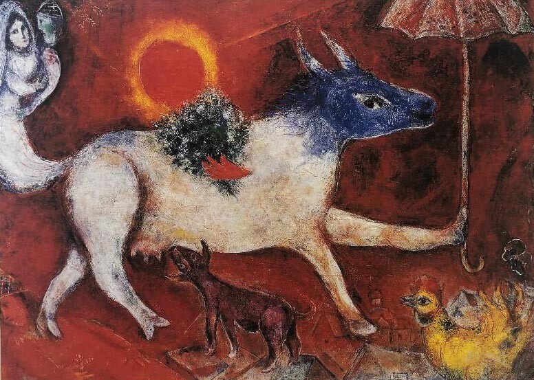 子犬　Marc Chagall 抽象画 金色フレーム Marc Chagall, Original Color Lithograph on Paper, Signed