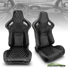 2 x JDM Reclinable Black/White PVC Main And Line Sport Racing Seats Left/Right