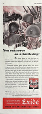 1943 Exide Battery Electric Storage Co Phila Battleship WWII VTG Print Ad