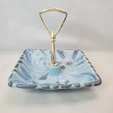 Vintage Haeger Pottery Blue Gray Floral Tidbit Tray Tropical Serving Dish Bowl