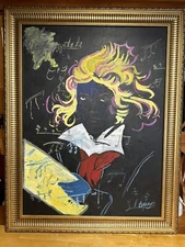 Warhol style Beethoven oil Painting slate board signed Tamayo 38x30 Rare