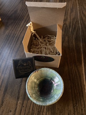 Jeremy Diller Blessing Bowl Raku Pottery Green Blue Trinket New With Box