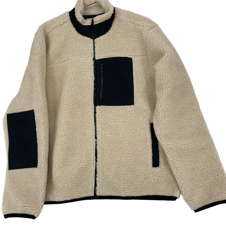 Grizzly Men's Sherpa Jacket Size Extra Large Oatmeal w/Black Trim New — 第 2/4 张图片