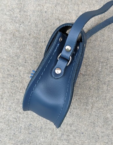 Cambridge Satchel Company "Mini Tassel Bag" blue leather crossbody saddle bag. - Picture 5 of 9