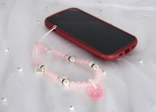 Elegant Pink Beaded Phone Strap with pink Charm   Stylish  Functional Accessory