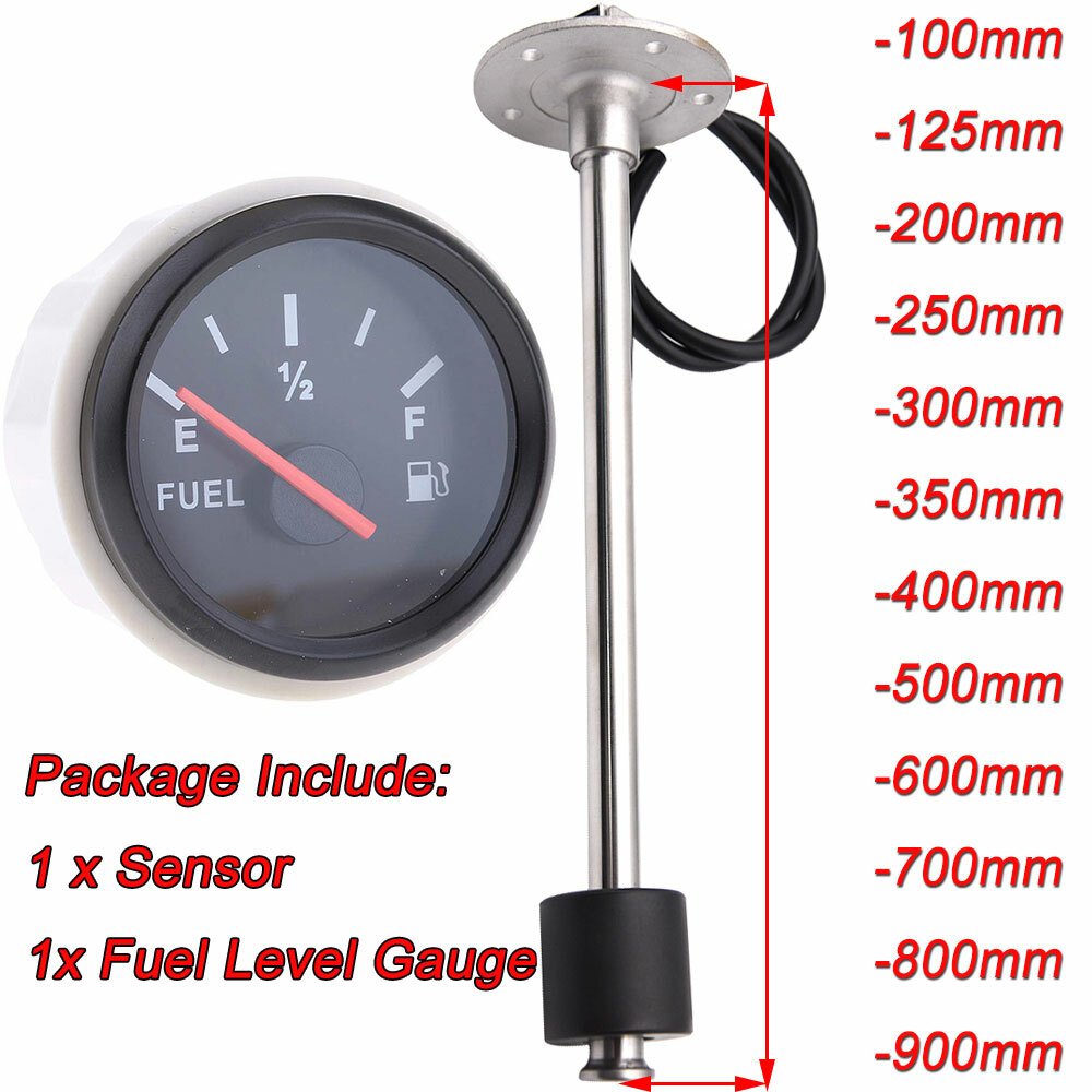0-190ohm Fuel Level Gauge Meter 125mm 150mm 200mm 250mm 600mm Fuel Level Sensor Fuel Gauge 52MM for Marine Boat Car Truck 9-32V - 34