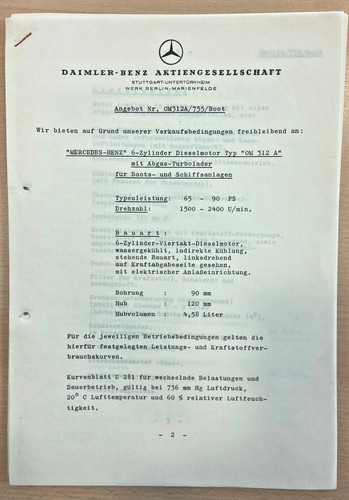 Mercedes-Benz AG, Dieselmotor OM 312 A, Offerte, Zeichnung, Daimler um 1955