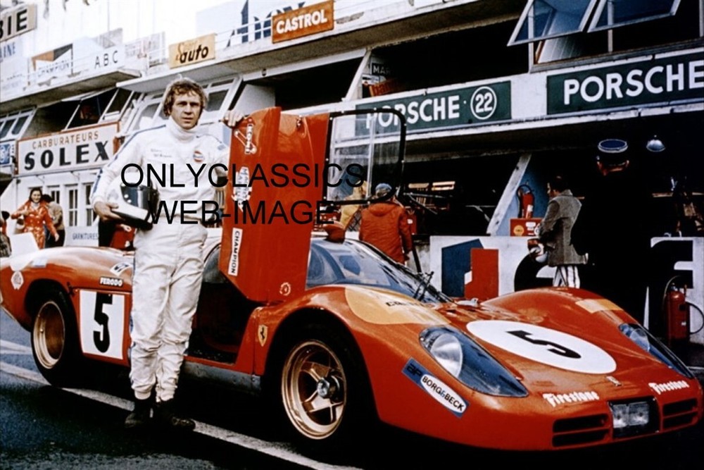 Vintage 1971 Steve McQueen Le Mans Ferrari Race Car 12x18 Photo Poster  