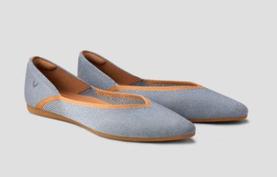 VIVAIA Pointed-Toe V-Cut Flats in Sandy Blue-Sustainable & Washable Size 9.5