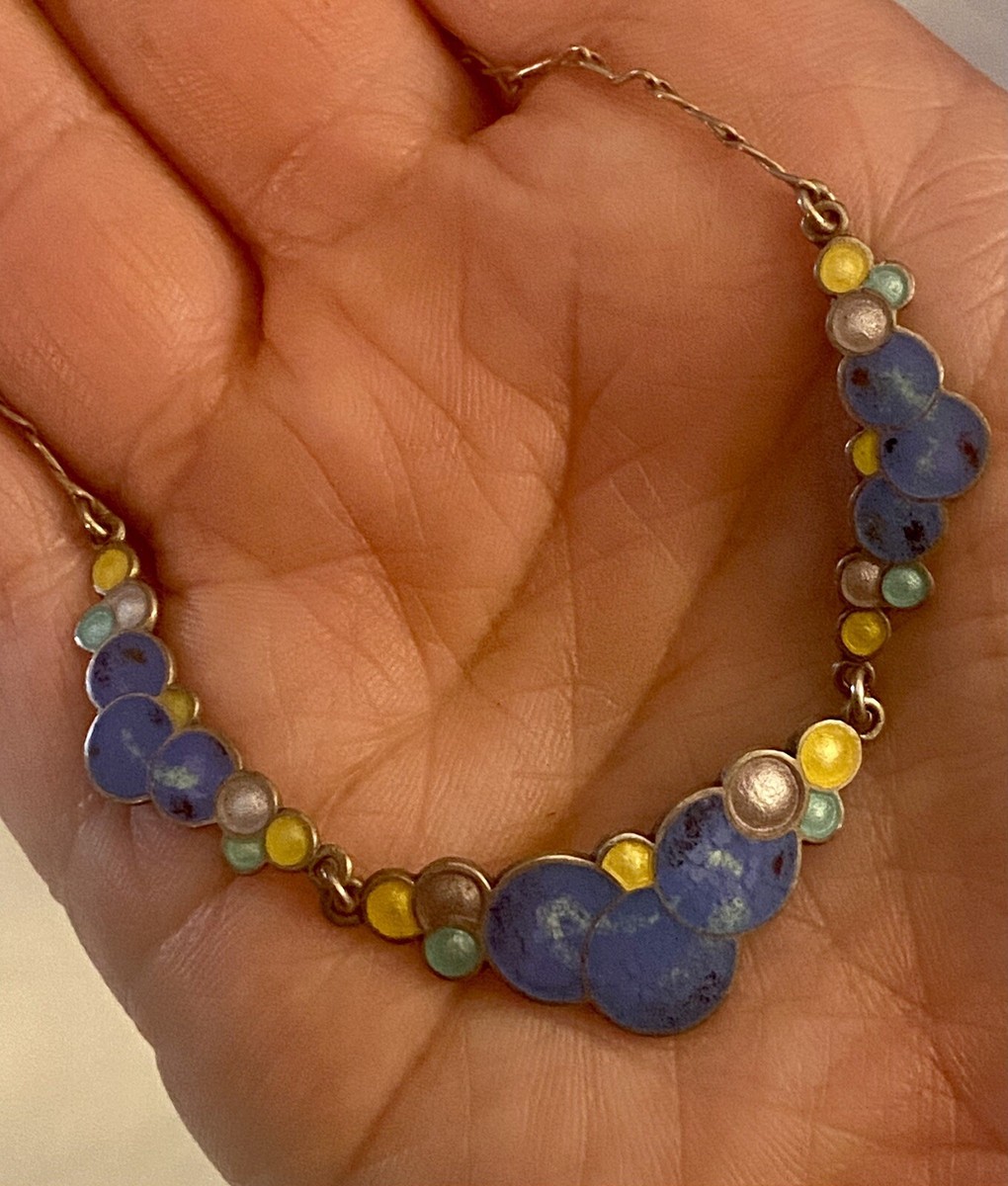 Art Deco Sterling Enamel Bubble Necklace Eisenberg Pastels Vtg