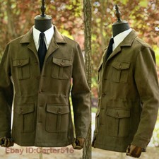 Safari Jacket Men's Vintage Casual Coat Hunting Jacket Work Coat Top Spring