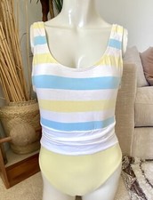 Vintage 1980s Striped one piece swimsuit 80s Womens Pastel Sz M