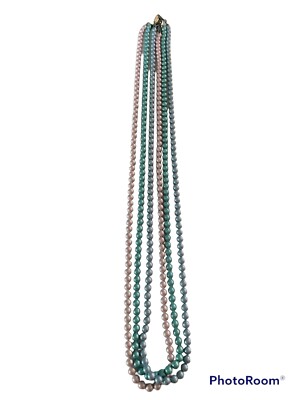 3 Strings Pastel Glass Bead Necklaces 25  Lt. Blue, Pink, Pastel Green, Sm. Bead