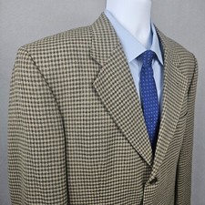 Stafford Wool Blazer Men's 42 Regular Beige Brown Check Plaid Ventless 3 Button