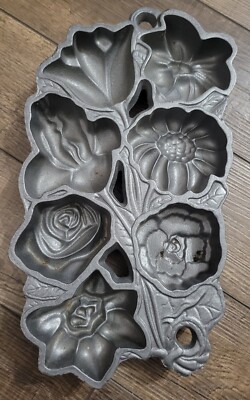 VTG 1991 John Wright Cast Iron Baking Pan Cooking Mold Tulip Daisy Rose Flowers