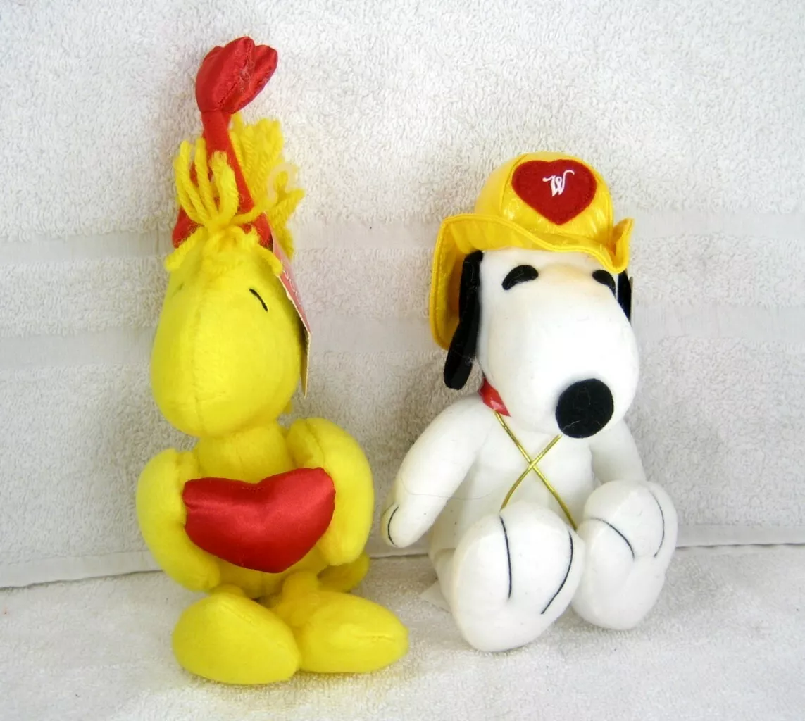 SNOOPY with Rain Hat and WOODSTOCK Love Bug Plush Dolls