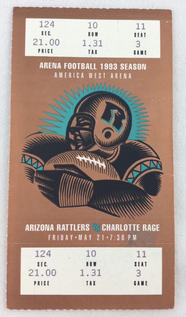 AFL 1993 05/21 Charlotte Rage at Arizona Rattlers Arena Football League  Ticket
