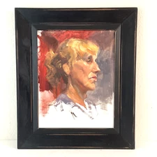 Vintage Mid Century Post Modern Impressionist Female Portrait Painting 16x19"