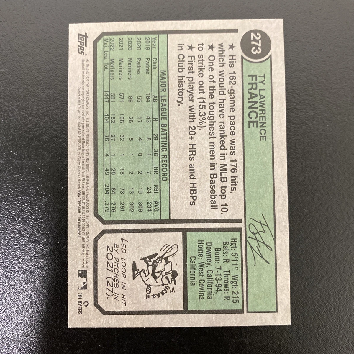 2023 Topps Heritage Base Ty France #273 Seattle Mariners