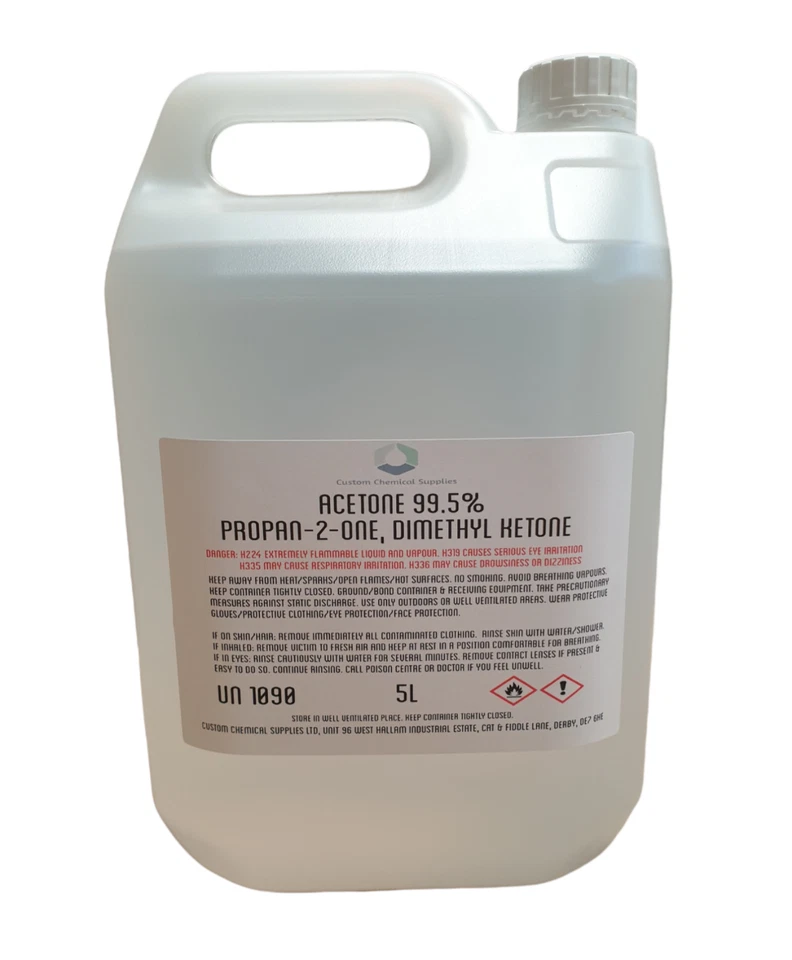 CUSTOM CHEMICAL SUPPLIES Acetone 5 Litre Acrylic Nail UV/LED Gel Nail Polish Remover 5L - CHEAPEST