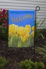 Welcome Garden Flag Yellow Tulips Double Sided 12x18 Outdoor Yard Banner Spring