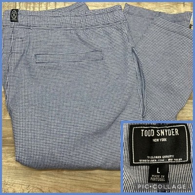 Todd Snyder Everyday Gentlemens Houndstooth Pleated Pants Mens Large Blue White