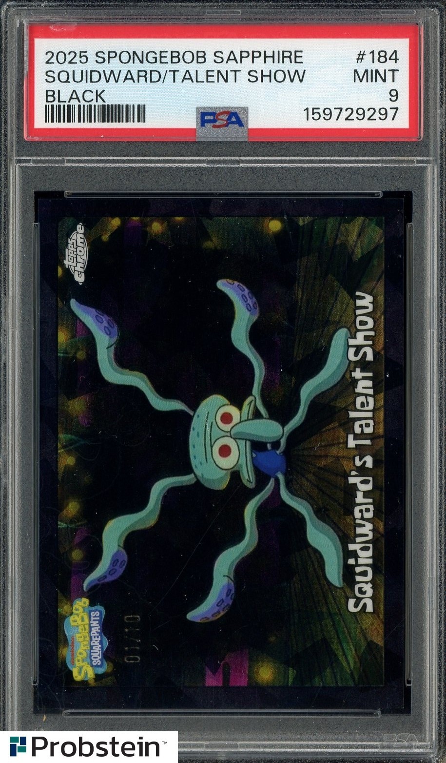 2025 Topps Spongebob Sapphire Black #184 Squidward's Talent Show 1/10 PSA 9
