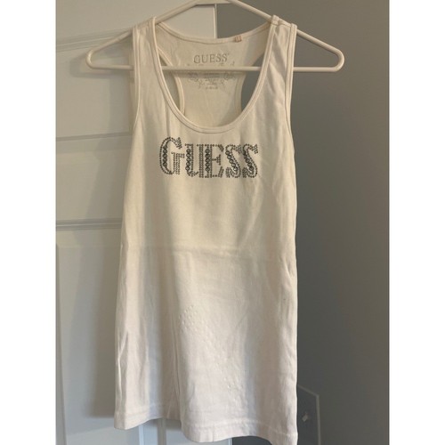 Camiseta sin mangas Guess estrás acanalada sin mangas informal blanca M