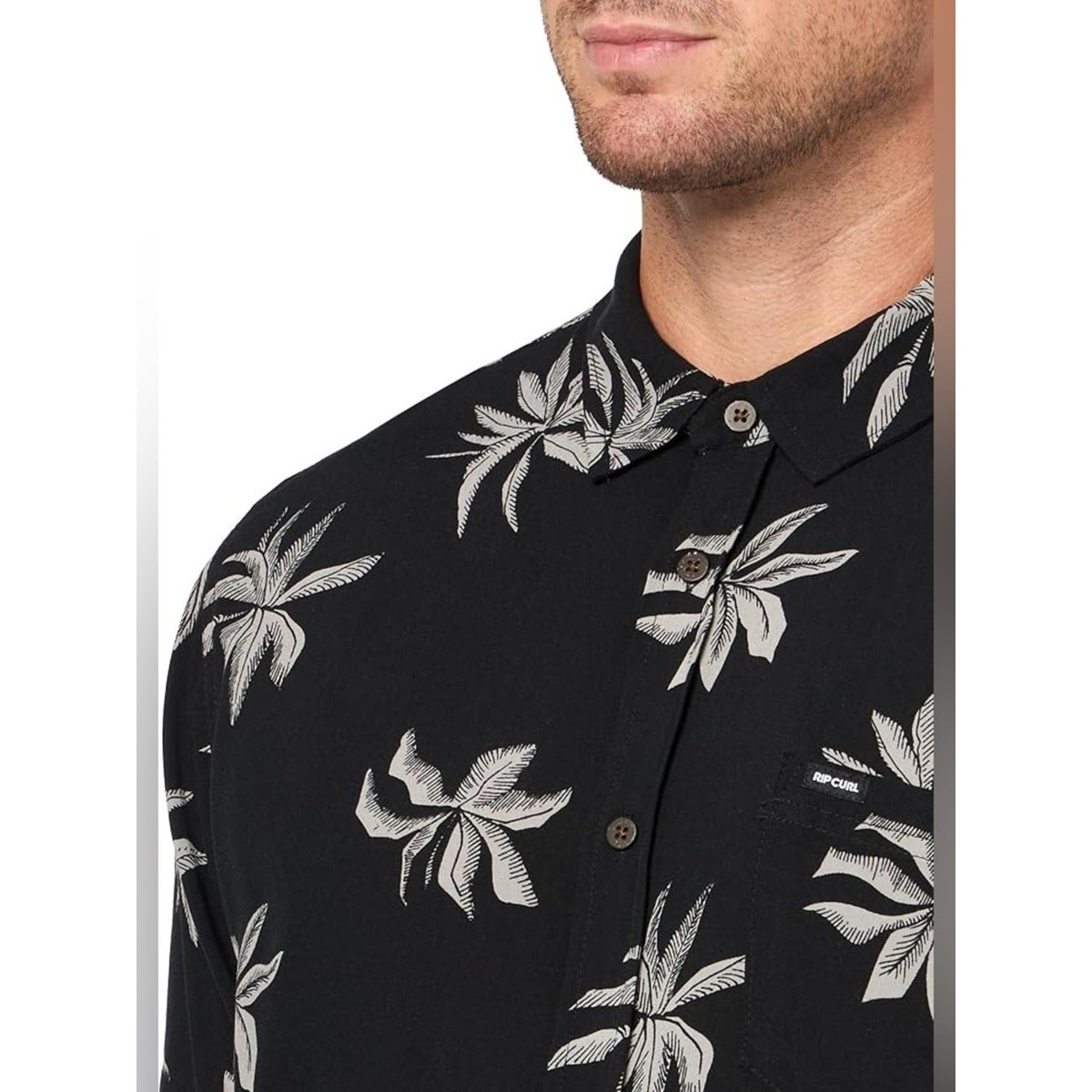 Rip Curl Fun Times Palm Print Button-Up Shirt XL Black Gray Viscose Camp Collar View 3
