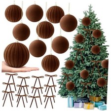 12 Pcs 4 Inch Large Velvet Christmas Balls with 24 Pcs 5.9 x 8.7 Inch Brown