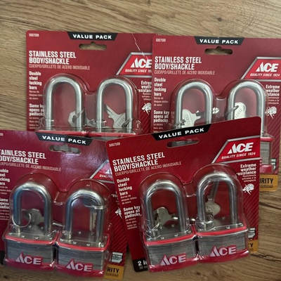 #ad Lot of 8 Ace Hardware Stainless Steel Body Shackle Lock Padlock 1 3 4” 5007598 $50.00