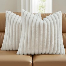 Pack of 2 Solid Faux Fur Plush Throw Pillow Covers 18x18 Inch Soft Fluffy
