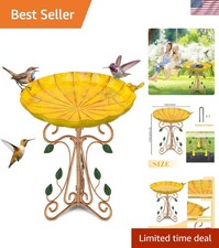 Vintage Metal Bird Bath, 13" With Cast Iron Pedestal - Outdoor Garden Decor