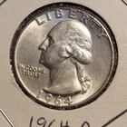 1964-D  Washington Quarter BU Uncirculated Mint State 90% Silver 25c US Coin