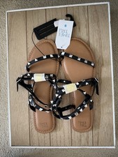 NWT Time and Tru Women Sz 8 Studded Ankle Sandal Black Silver Strappy Gladiator