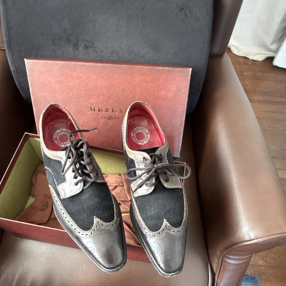 Mezlan Nicola Vintage Men\'s Mens Brown Leather Lace Up Almond Toe Shoes 10 B Mezlan Shoes for Men for sale | eBay main image 2