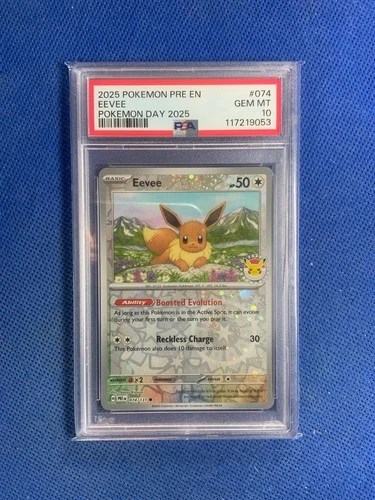 2025 Pokemon Pre En Eevee #074/131 Pokemon Day 2025 PSA 10 GEM MT