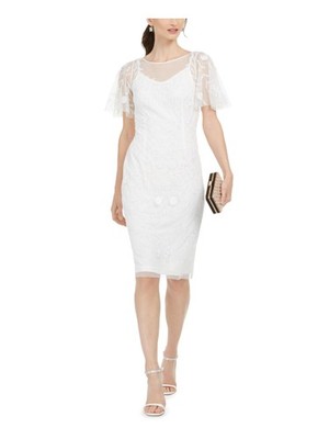 ADRIANNA PAPELL Womens Ivory Flutter Sleeve Formal Sheath Dress 2