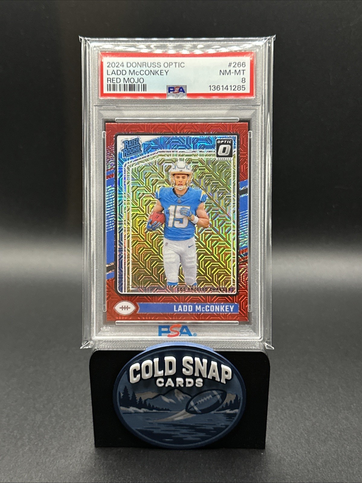 2024 Panini Donruss Optic - Ladd McConkey Red Mojo #266 Rated Rookie PSA 8