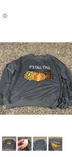Fall Pumpkin Graphic Gray Crew Neck Sweatshirt Women's M 100 Polyester