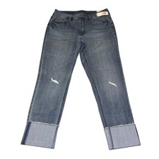 Seven7 Women's High Rise Slim Straight Cropped Distressed Jeans Blue Size 10