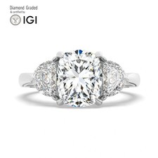 Ecushion Diamond Trilogy Ring 14k White Gold Labgrown 4.15 Ct Solitaire