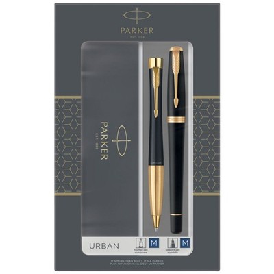 Parker Urban Ballpoint And Fountain Pen Black/Gold Gift Set Duo Set Great Gift