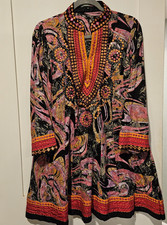 Key Lime & Pink Dress Womens XL Multicolor Batik Embroidered Kaftan Boho