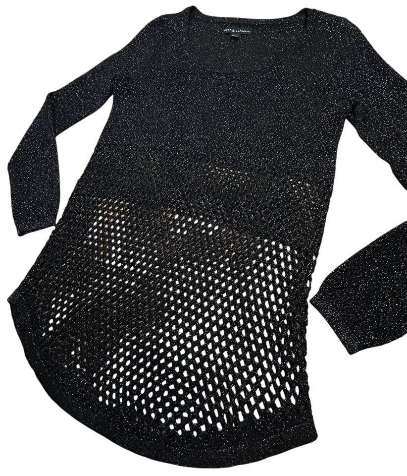Top estilo malla tejido metálico negro Rock Republic para mujer grande suave ligero Foto 4 de 4