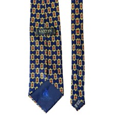 Lanvin Paris Mens Tie Necktie 100 Silk France Geometric Blue Gold Red